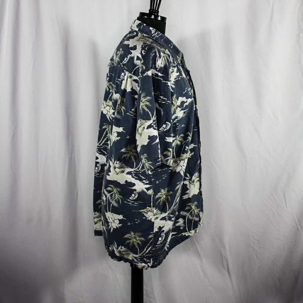 Hawaiian Shirt Blue White Grey Palm Trees … - Picture 3 of 4